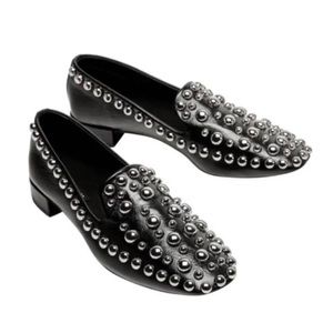 Zara leather black studded loafers